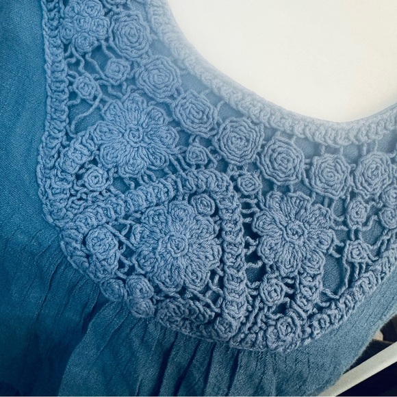 Women Wrangler Blue Cowgirl Rodeo Hi-Low Dress Small Boho Cottage Farm Crotchet - Picture 4 of 6